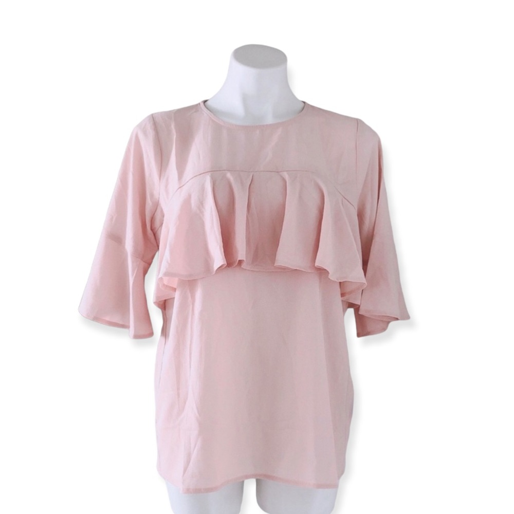 Jules & Leopold Blouse Ruffle Flounce Top Blush Pink Size M NWT